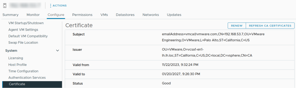 Re-generated ESXi Host Certificate