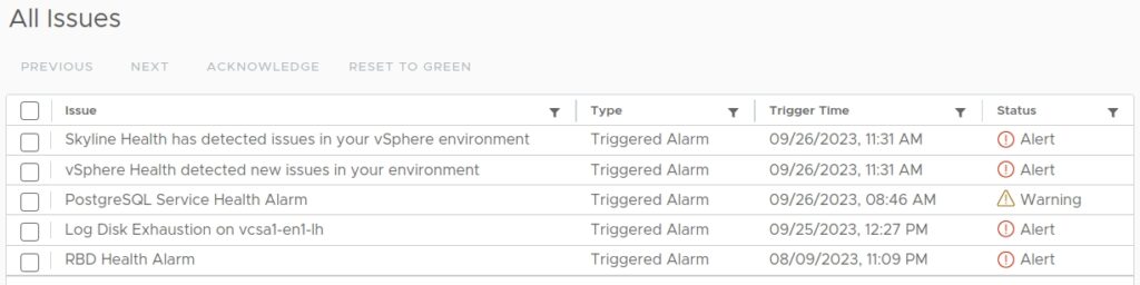 vCenter error overview